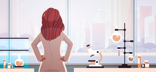 后视图女医生穿着制服，透过玻璃窗望向前方的医学保健概念图片下载