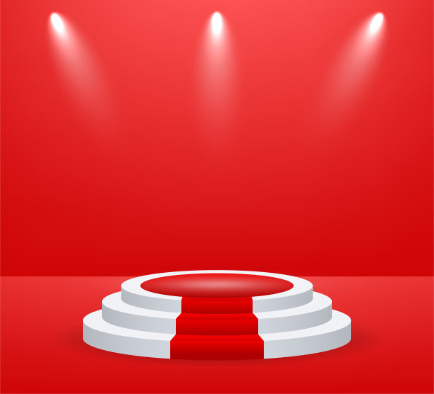 颁奖典礼舞台，带红地毯的讲台，聚光灯矢量素材图片下载