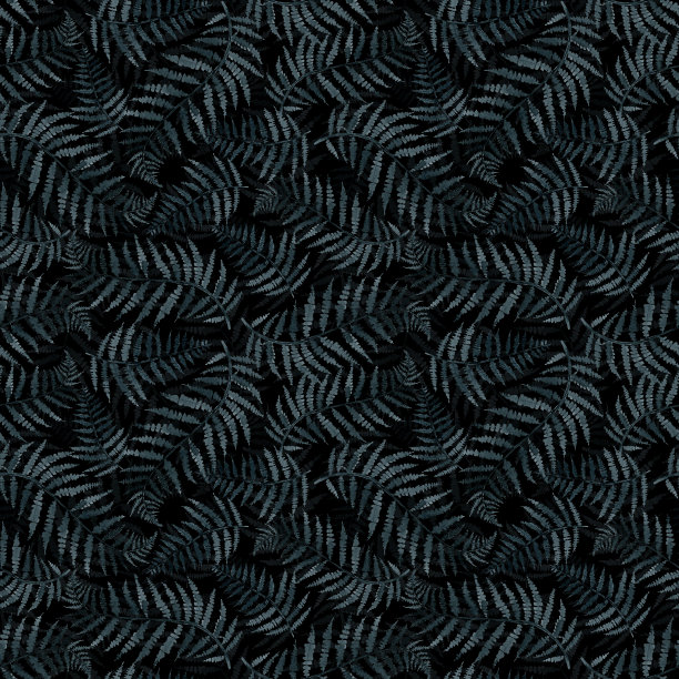 蕨枝，靛蓝色水彩手绘，无缝图案图片下载