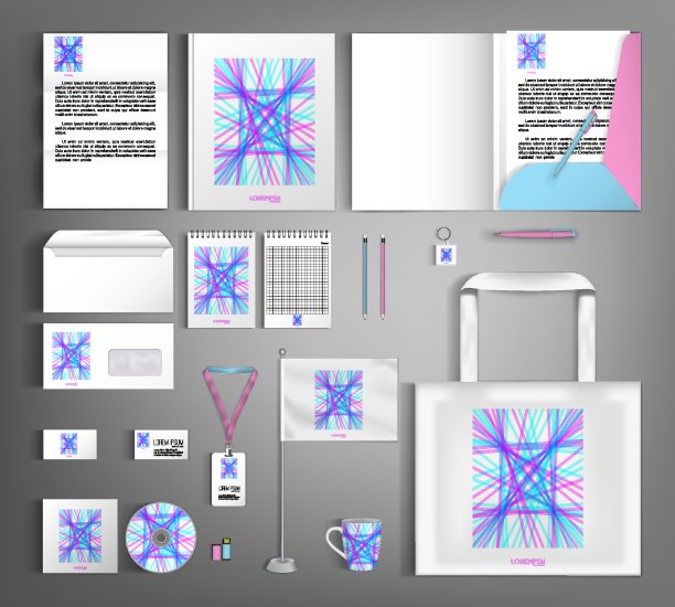 用蓝色和粉色线条抽象构成的企业形象。图片下载