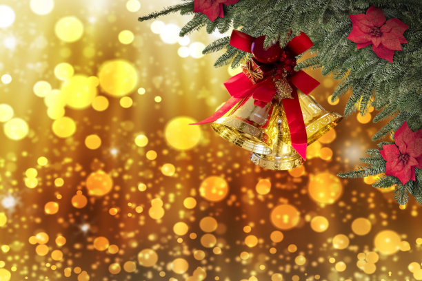 圣诞金铃白雪背景为贺卡图片下载