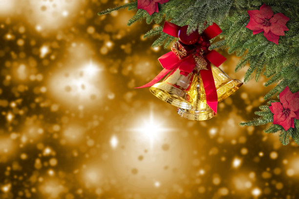 圣诞金铃白雪背景为贺卡图片下载