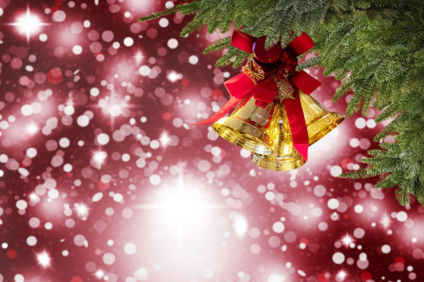 圣诞金铃白雪背景为贺卡图片下载