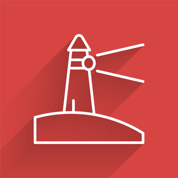 白色线灯塔图标孤立与长影子。向量图片下载