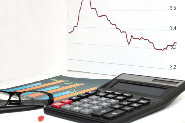 眼镜，计算器，显示汇率波动的财务图表图片下载
