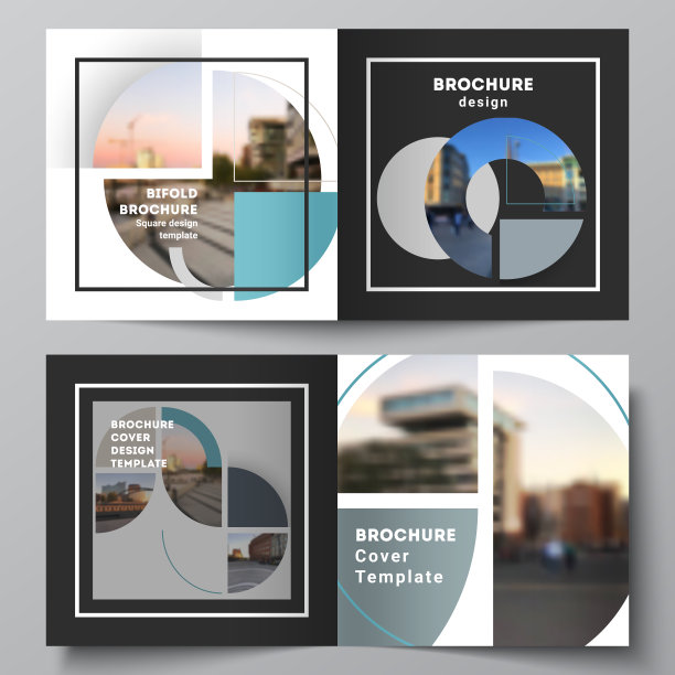矢量布局的两个封面模板为方形设计双折宣传册，传单，封面设计，书籍，宣传册封面。背景与抽象圆形横幅。公司业务概念模板。图片下载