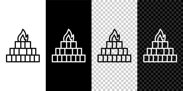 设置线Yagna图标隔离在黑色和白色背景。向量图片下载