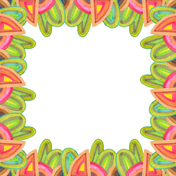 用带有毡尖的笔的半圆形式的程式化树木构成的文本框架。在中心是一个空白的背景为碑文。图片下载