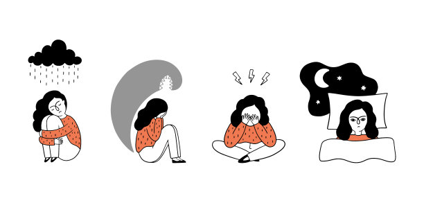 一组患有抑郁症、失眠、压力大、恐惧症等各种心理障碍的女孩。图片下载