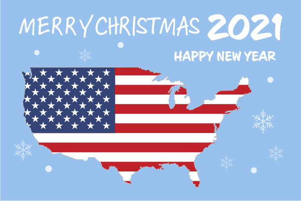 圣诞快乐和新年快乐与美国国旗，矢量插图的2021年节日。图片下载