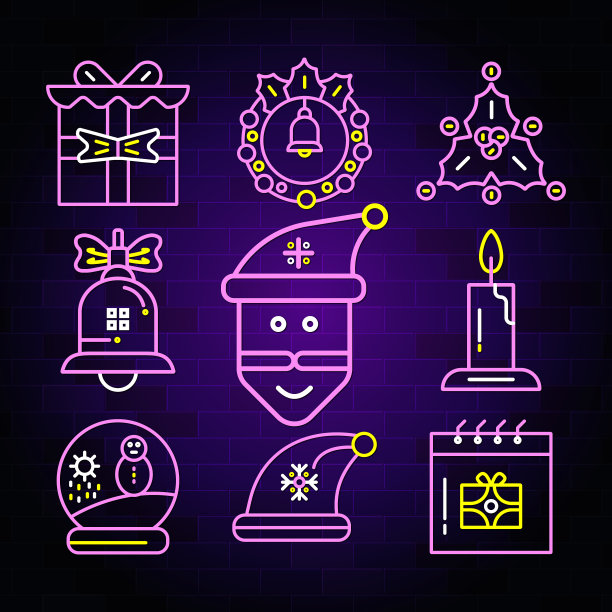 图标集。霓虹圣诞图标集。图片下载