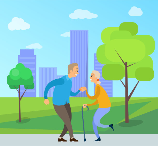 老年夫妇跳舞户外，舞者向量图片下载