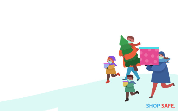 家庭假日-现代卡通人物，家庭寒假，一套快乐新年的概念。这个快乐的多民族家庭正在为新年购物图片下载