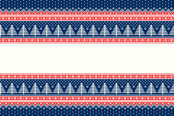 圣诞假期无缝像素模式。传统的圣诞树条纹装饰。矢量无缝背景的问候文本或标志。图片下载