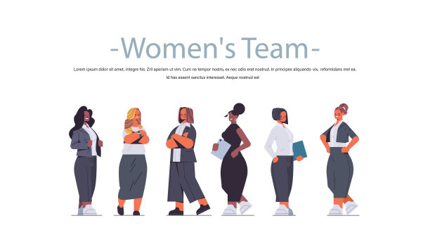 混合种族商务女性穿着正式站在一起的女性团队概念成功的商务人士群体图片下载