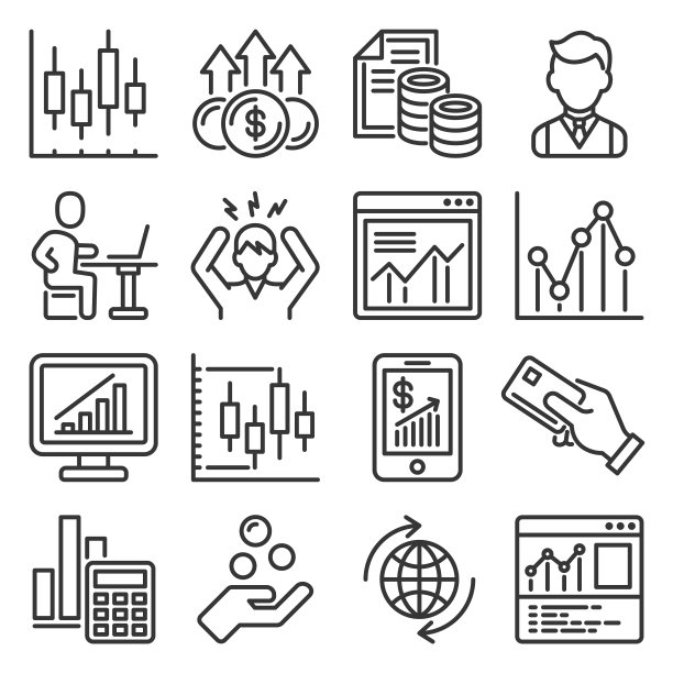 投资、商业和金融图标集矢量图图片下载