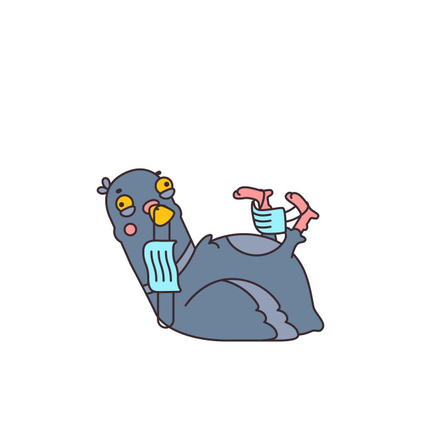 卡通可爱有趣的鸽子城市鸟被缠在一起的垃圾医疗口罩后流行图片下载