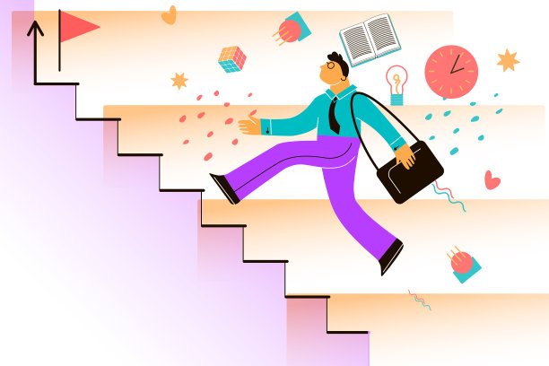 奔上事业阶梯的年轻人，矢量插图，横幅图片下载