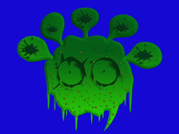 绿色COVID-19冠状病毒，蓝色背景图片下载