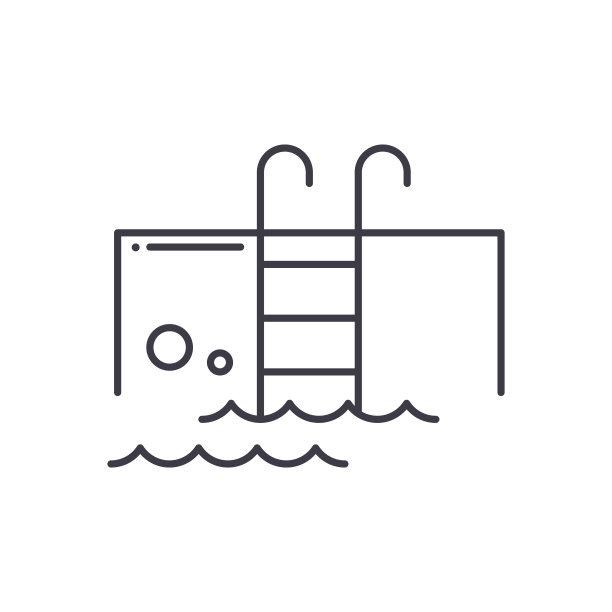 水池图标，线性孤立的插图，细线矢量，网页设计标志，轮廓概念符号与可编辑的笔触在白色的背景。图片下载