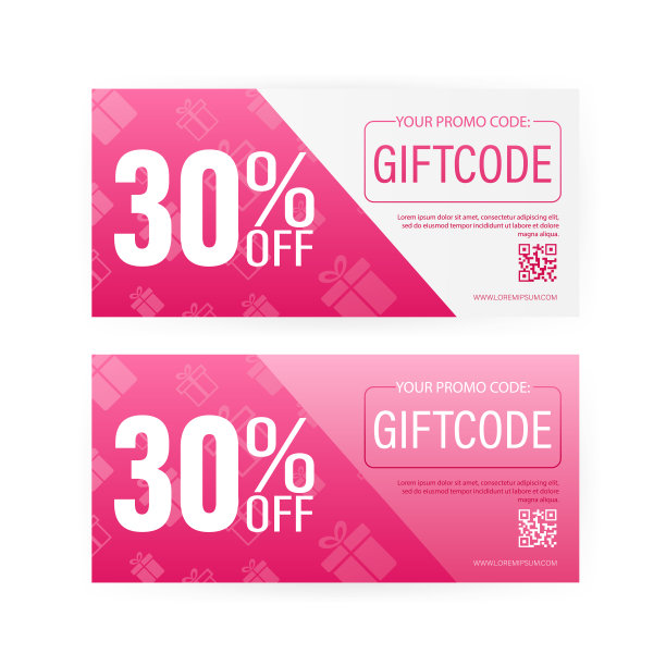 不同的现代生日卡片与红色礼品代码的横幅设计。现代风格的Giftcode。圣诞节的旗帜。矢量设计。特价销售模板。优惠券票卡。图片下载