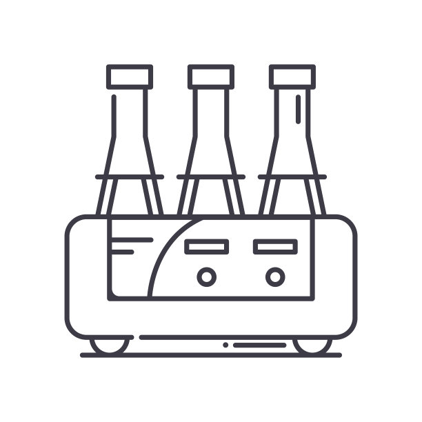 饮料生产图标，线性孤立的插图，细线矢量，网页设计标志，轮廓概念符号与可编辑的笔画在白色的背景。图片下载