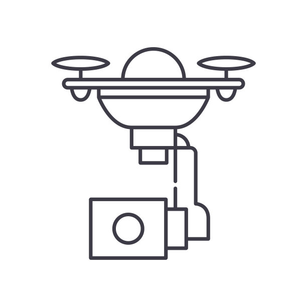 无人机摄像头图标，线性孤立的插图，细线矢量，网页设计标志，轮廓概念符号与可编辑的白色背景笔触。图片下载