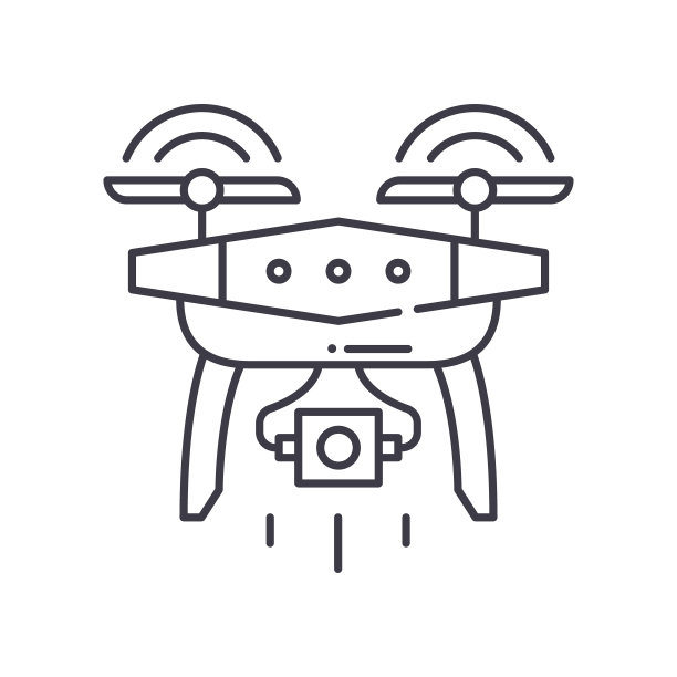无人机图标，线性孤立的插图，细线矢量，网页设计标志，轮廓概念符号与可编辑的白色背景笔触。图片下载