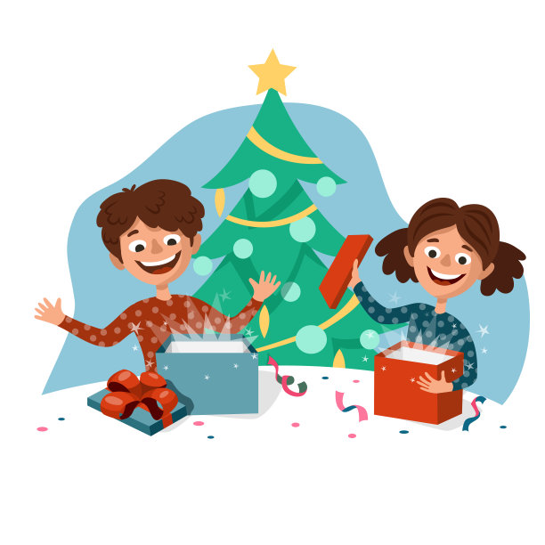 孩子们在圣诞节早上打开礼物图片下载