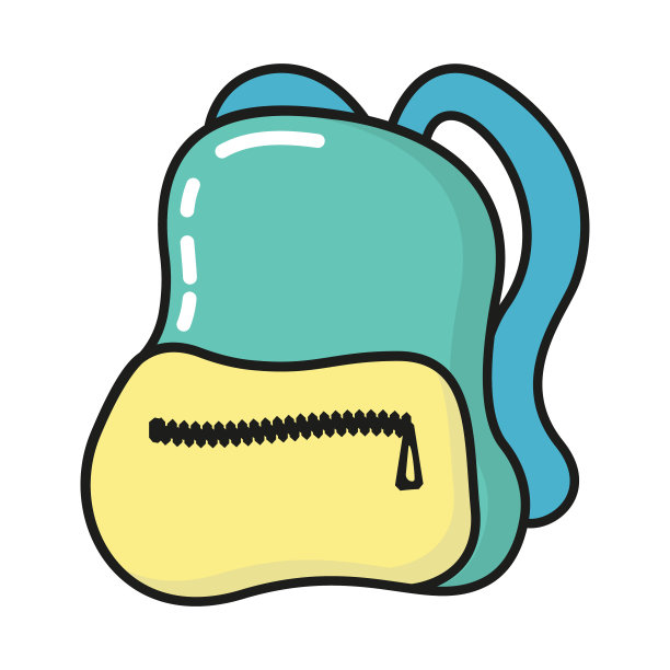 白色背景下的蓝色旅行背包或书包。平的风格。包插画设计元素，平面图标。向量图片下载