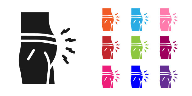 黑色腹胀图标孤立在白色背景。便秘或腹泻。设置彩色图标。向量图片下载