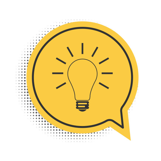黑灯灯泡与射线闪烁图标孤立在白色背景。能量和理念的象征。灯电。黄色语音气泡符号。向量图片下载