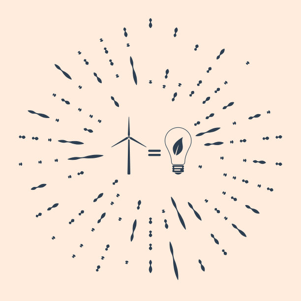 黑色的风力涡轮机和带有树叶的灯泡作为环保能源的概念孤立在米色背景上。抽象的圆随机点。矢量图图片下载