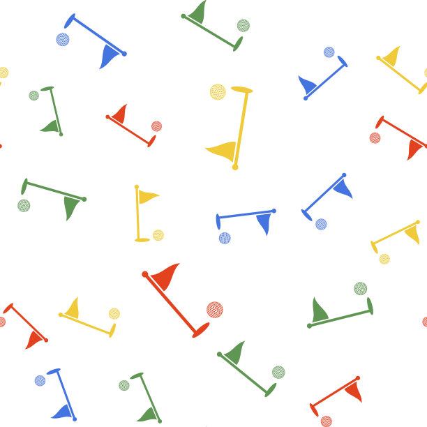 彩色高尔夫球和洞与旗帜图标隔离无缝模式上的白色背景。高尔夫球场。球和旗杆入洞。体育的概念。向量图片下载