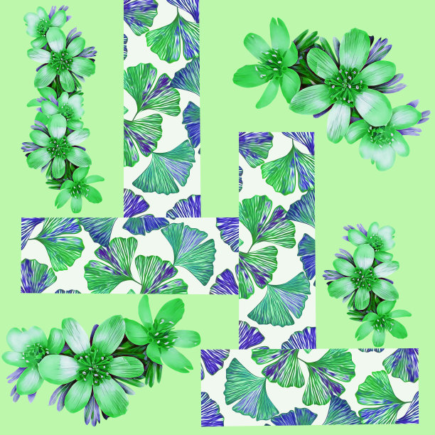 银杏花花色无缝图案。图片下载