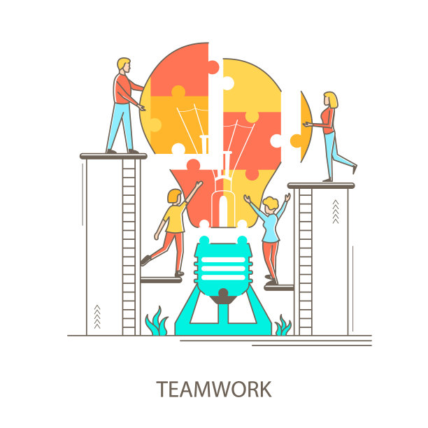 人物人物和团队合作概念轮廓线性风格。向量图片下载
