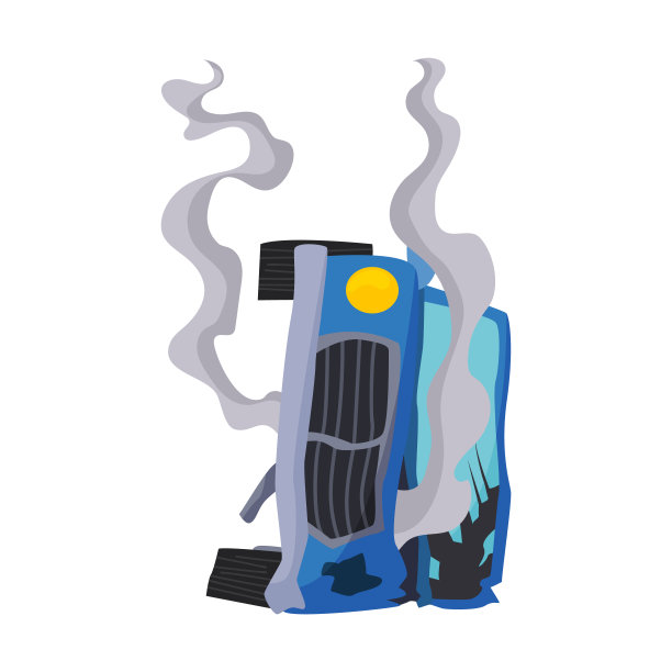 道路交通事故，车辆损坏。道路事故图标。汽车倾覆。车辆损坏保险。损坏的汽车。不可修复。适合保险公司广告图片下载