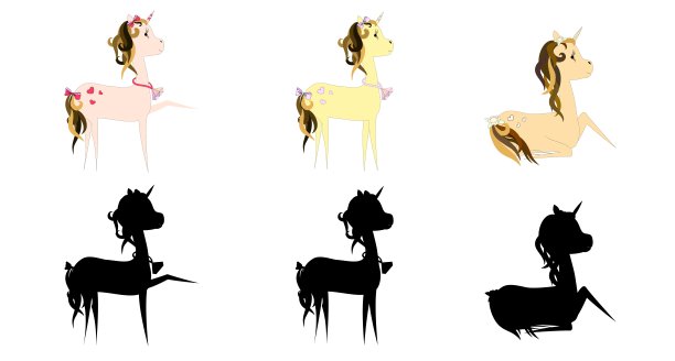 可爱的独角兽。矢量插图。剪影。图片下载