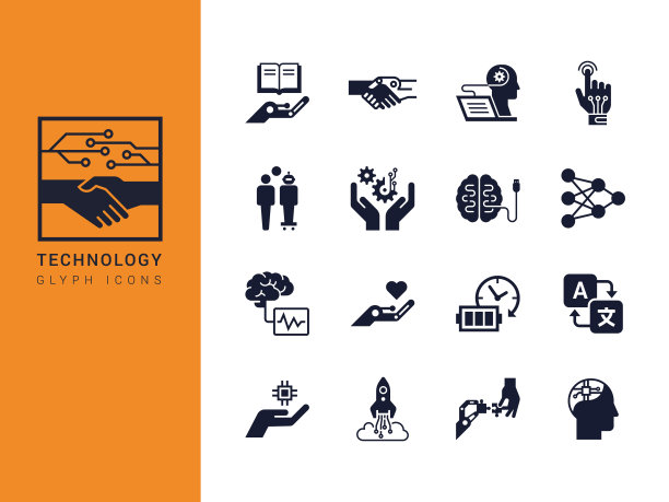 扁平风格的科技图标孤立在白色背景上。机器人，人工智能，象形文字图标。每股收益10图片下载