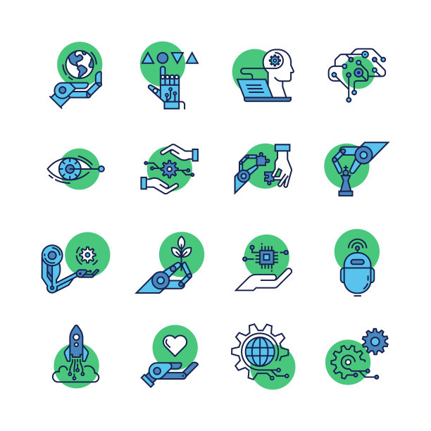 机器人技术和人工智能是大量的彩色线性图标的集合，孤立在白色背景上。每股收益10图片下载