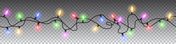 无缝彩色灯光圣诞矢量透明的背景。图片下载