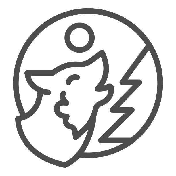 狼在月亮附近的树线图标，万圣节的概念，捕食者在森林标志上的白色背景，狼人在满月的轮廓风格的移动概念图标。矢量图形。图片下载