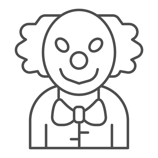 邪恶的小丑细线图标，万圣节的概念，微笑的小丑标志在白色的背景，恐怖的人对嘉年华图标在轮廓风格的移动概念和网页设计。矢量图形。图片下载