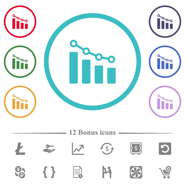条形图与圆和线平坦的颜色图标在圆形状轮廓图片下载