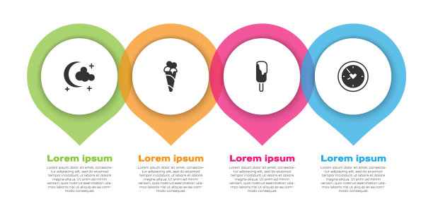 月亮和星星，蛋筒冰淇淋和心形的时钟。业务信息模板。向量图片下载