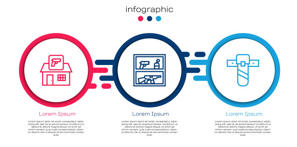 集行狩猎店武器，和刀套。业务信息图模板。向量图片下载