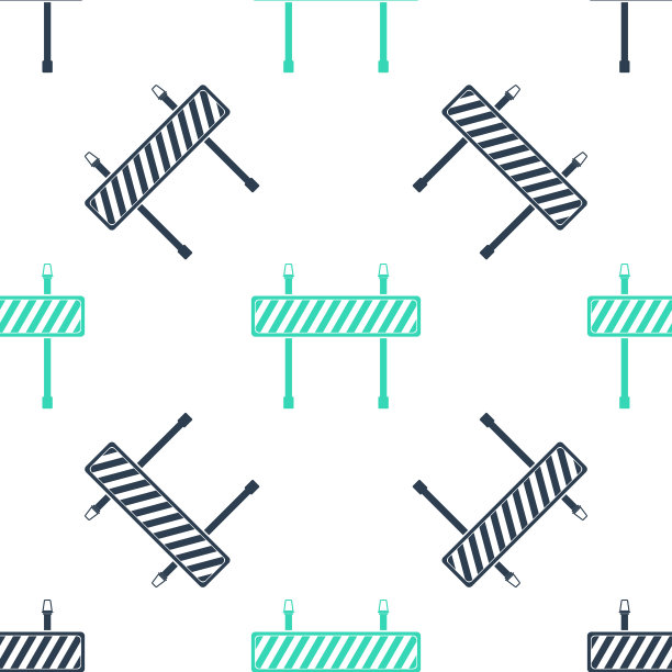 绿色道路屏障图标隔离无缝模式的白色背景。建筑物或修葺工程的围栏。障碍图标。向量图片下载