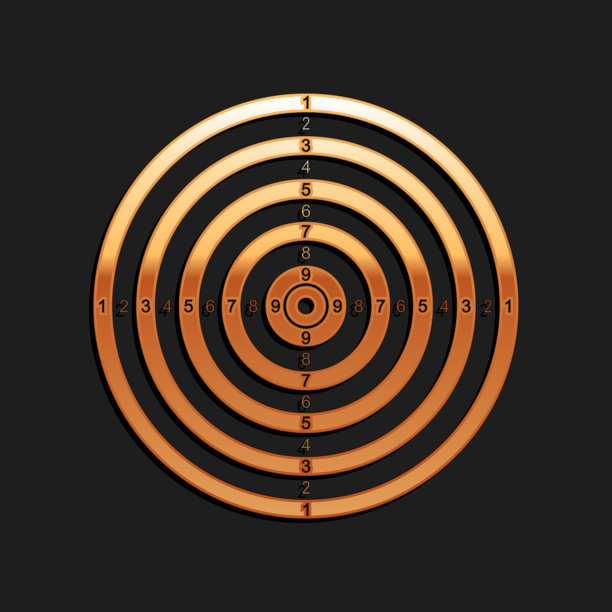 金靶体育射击比赛图标孤立在黑色背景上。射击靶场或手枪射击的干净目标。长长的阴影风格。向量图片下载