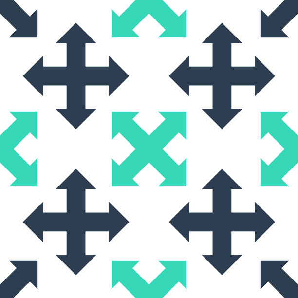 绿色箭头在四个方向图标隔离无缝模式上的白色背景。向量图片下载