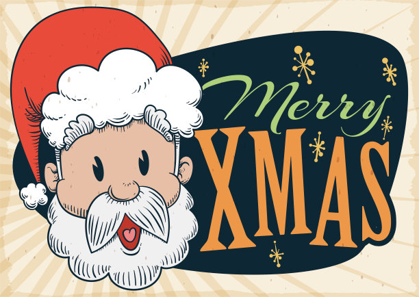 复古设计与快乐的圣诞老人与星星和问候图片下载